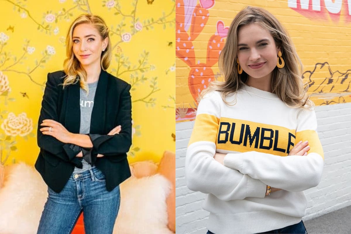 Whitney Wolfe Herd, fundadora de Bumble, y Lily James, actriz que da vida a la CEO en la nueva película de Disney (Instagram/@globaldatinginsights-Dsiney)