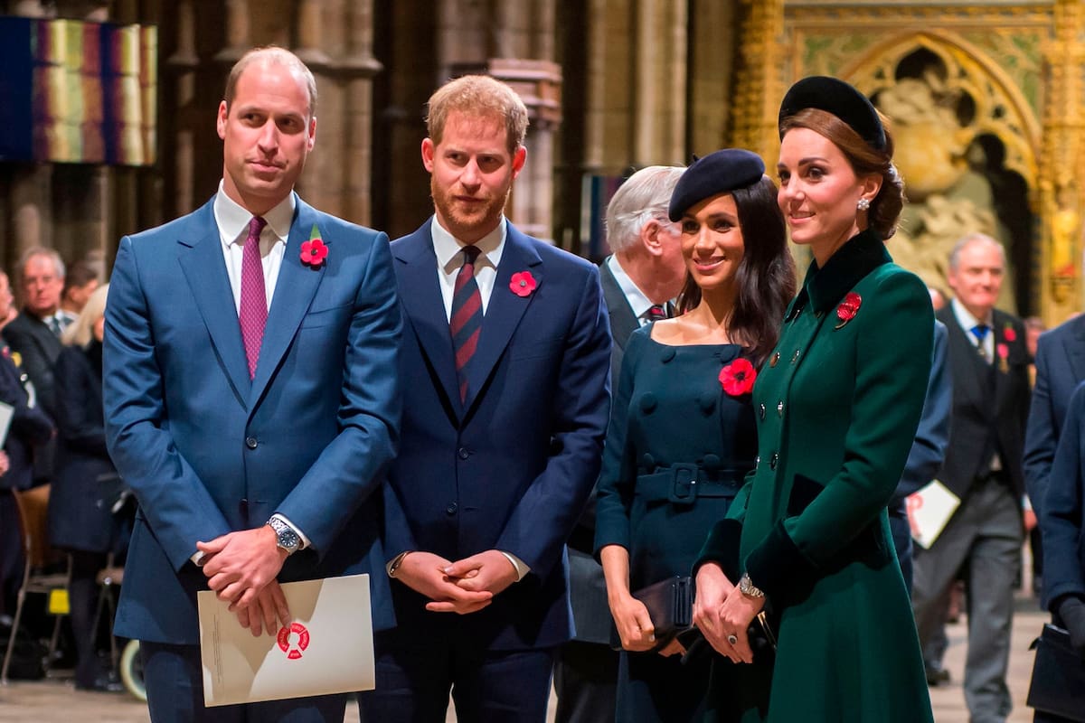 William, Harry, Meghan y Kate durante un servicio por los 100 años del fin de la Primera Guerra Mundial
