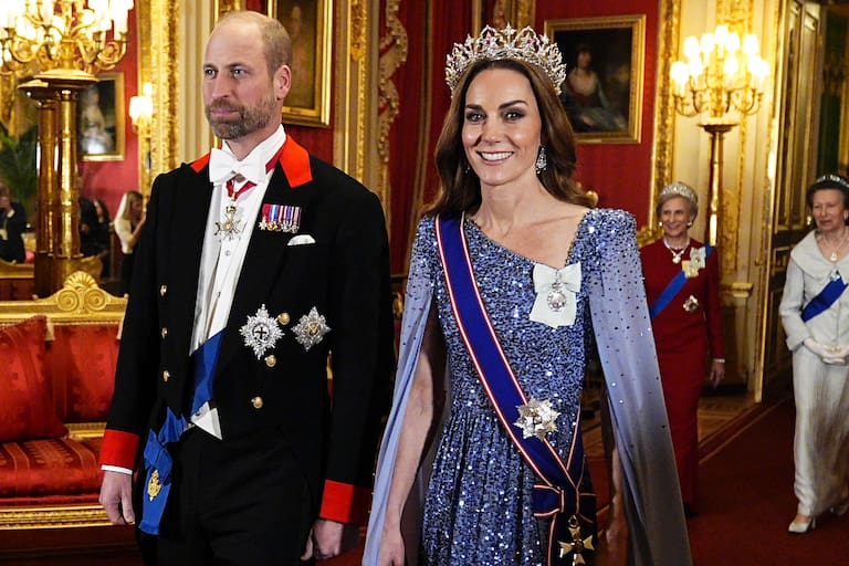 WINDSOR, ENGLAND - DECEMBER 03: William, Prince of Wales and Catherine, Princess of Wales arrive ahead the state banquet for the German President Frank-Walter Steinmeier and his wife Elke Budenbender, on day one of their state visit to the UK, at Windsor Castle on December 3, 2025 in Windsor, England. The President of the Federal Republic of Germany, accompanied by Ms. Elke Büdenbender, are paying a State Visit to the United Kingdom as the guests of Their Majesties The King and Queen. The visit is the first from Germany in 27 years and will be marked with ceremonial visits, an address to the UK parliament and a banquet. (Photo by Aaron Chown - Pool/Getty Images)