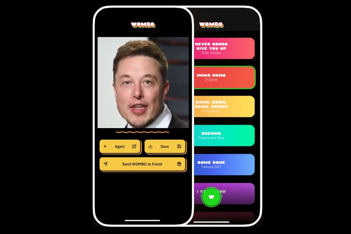 Wombo es una aplicación que anima fotos y genera un video en el que el rostro en la imagen canta una canción conocida