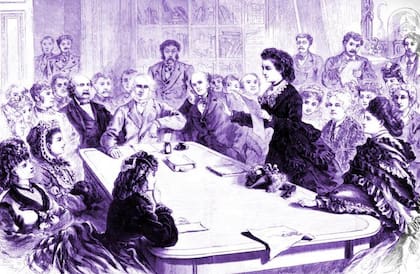 Woodhull leyendo su argumento a favor del voto de la mujer en una ilustración del Frank Leslie's Illustrated Newspaper, de 1871.