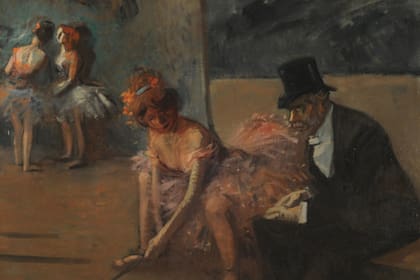 Detalle de Bailarina y admirador tras la escena, de Jean Louis Forain, obra que perteneció a la colección de Antonio Santamarina
