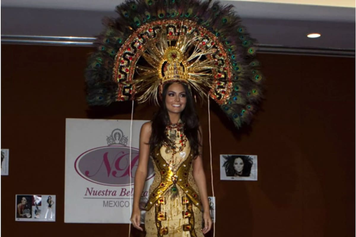 Ximena Navarrete presenta el traje típico en Miss Universo 2010, inspirado en la cultura maya (Revista Quién)