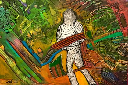Vivir cotidiano, una de las obras inspiradas en la pandemia realizadas por Luis Felipe Noé durante la cuarentena