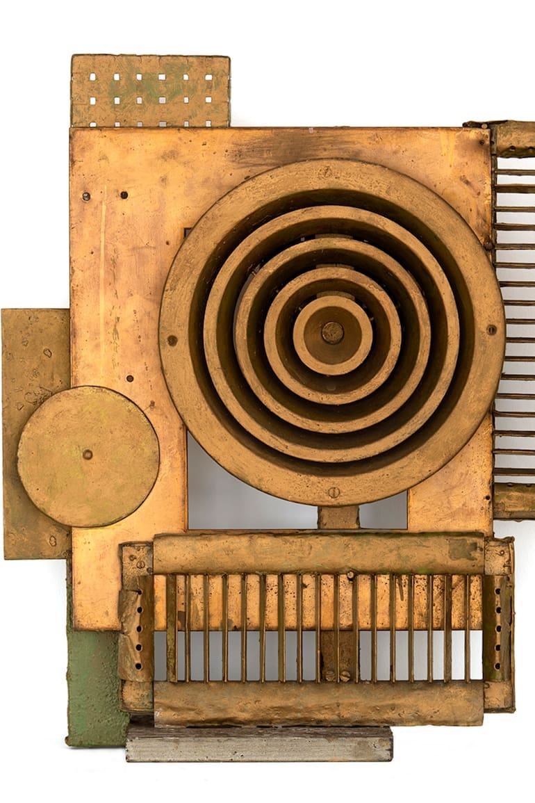 Escultura en metal de extractor, enrejado y madera, Sin título, 1972 (detalle)