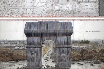 Boceto del proyecto de intervención del Arco del triunfo, publicado en la cuenta oficial de Twitter del artista: @ChristoandJC
