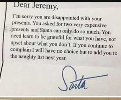 ¿Y la respuesta? Papá Noel le pidió a Jeremy valorar más sus obsequios