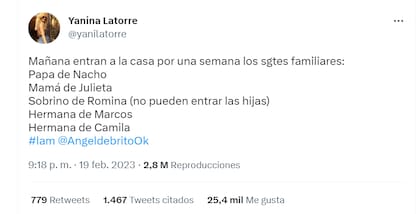 Yanina Latorre compartió quiénes ingresarían a la casa este lunes
