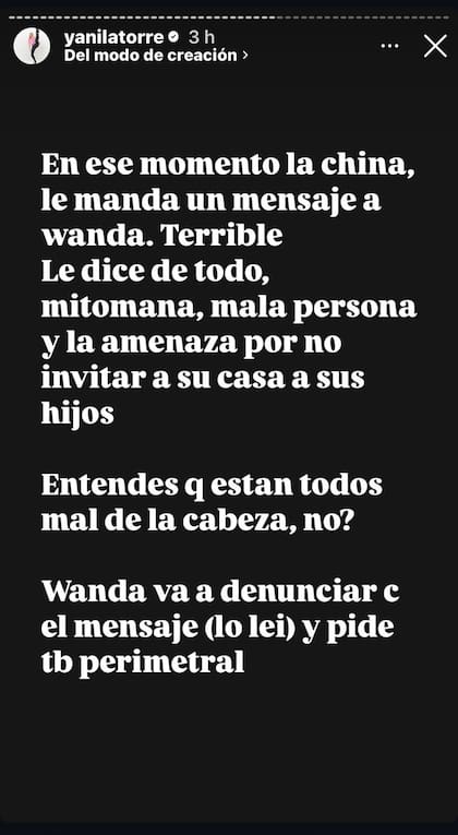 Yanina reveló que la China Suárez se peleó con Wanda Nara por Whatsapp