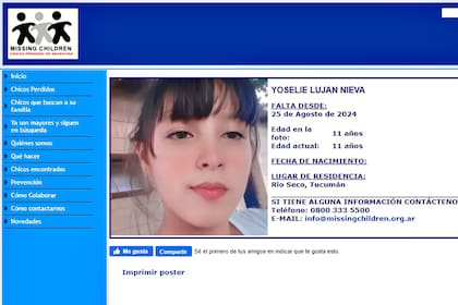 Yoselei Lujan Nieva de 11 años desapareció el domingo al mediodía cuando fue a comprar a un almacén