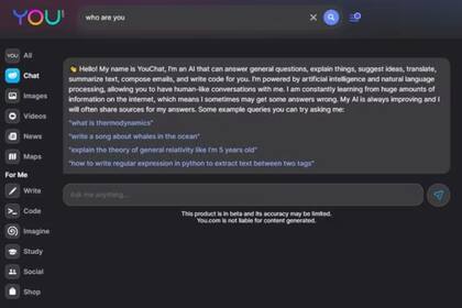 YouChat es la alternativa que trabaja igual que ChatGPT (Captura pantalla)