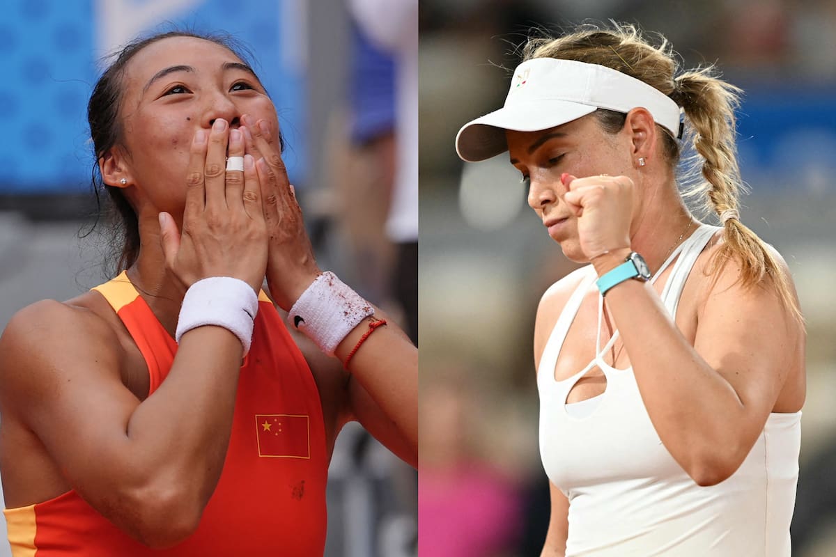 Zheng Qinwen y Donna Vekic festejan la clasificación a la final del torneo de tenis femenino individual de los Juegos Olímpicos París 2024