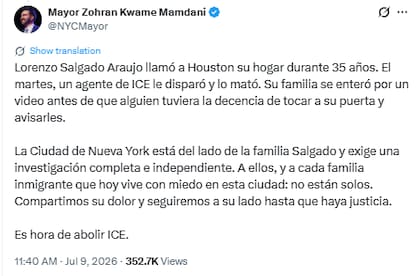 Zohran Mamdani mostró sus condolencias a la familia de Lorenzo Salgado Araujo