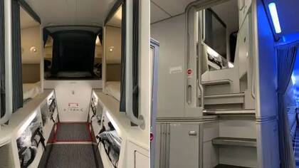 Zona de descanso de la tripulación de cabina del A350 de Finnair y su acceso desde la cocina delantera (Foto: Aleksi Kousmanen / Finnair)