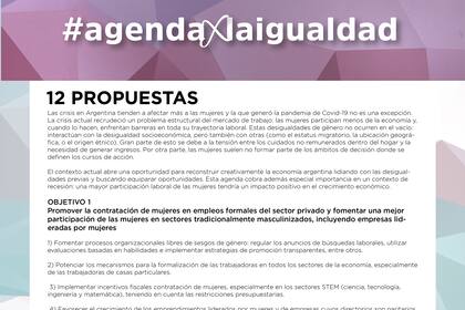 ´La agenda tiene tres objetivos y 12 propuestas concretas para disminuir la brecha de género