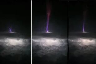 Esta serie de imágenes, tomadas de un video, muestra la formación de un chorro gigante sobre Oklahoma en mayo de 2018.