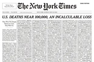 La tapa del New York Times del 24 de mayo que publicó el diario, de manera anticipada, en su cuenta oficial de Twitter