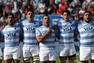 El momento del Himno Argentino antes del partido frente a Escocia.