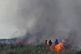 Los bomberos combaten los incendios en la zona de Villa Gesell