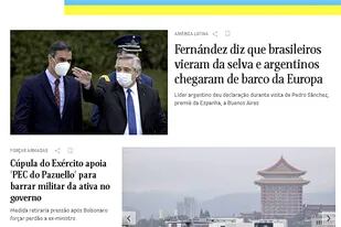 La noticia sobre los dichos de Alberto Fernández en el sitio de Folha de S. Paulo