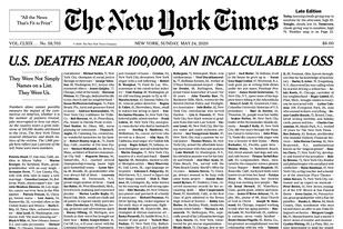 The New York Times publicó en su tapa los nombres y las historias de las 1000 personas fallecidas por el nuevo coronavirus en Estados Unidos