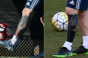 El antes y después de los tatuajes de Messi en la pierna izquierda