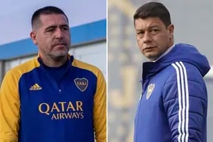 Juan Román Riquelme y el entrenador de Boca Sebastián Battaglia